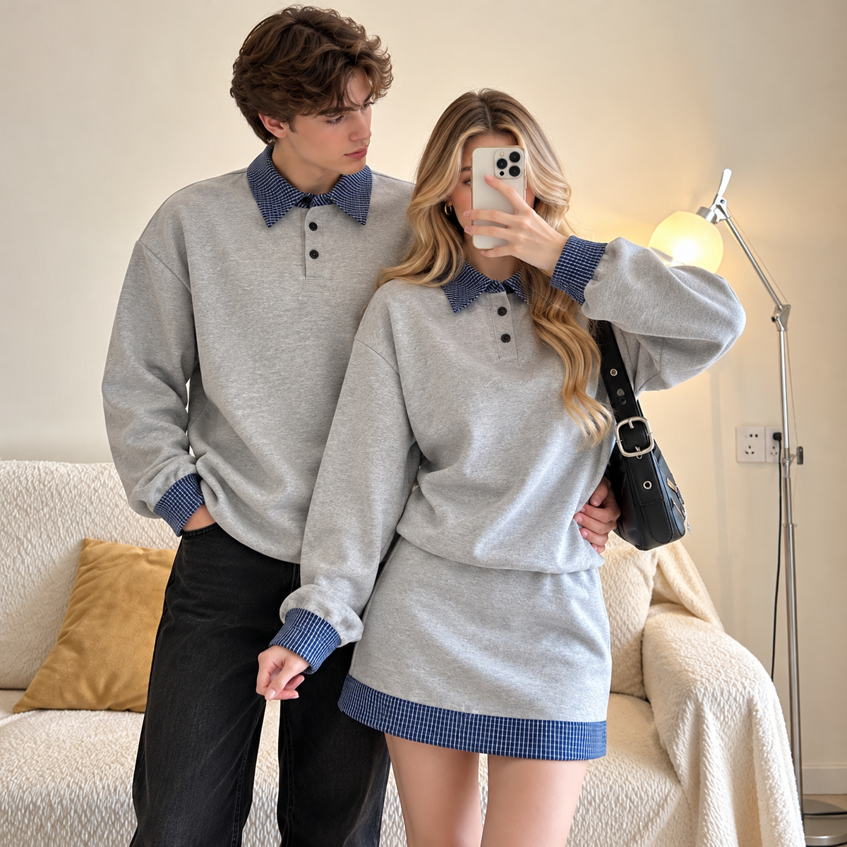 Conjunto de pareja con sudadera color block