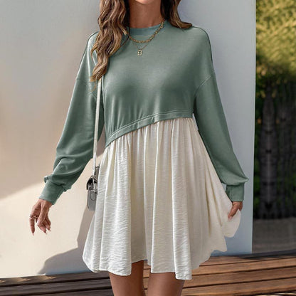 Colour-Block Long-Sleeve Mini Dress