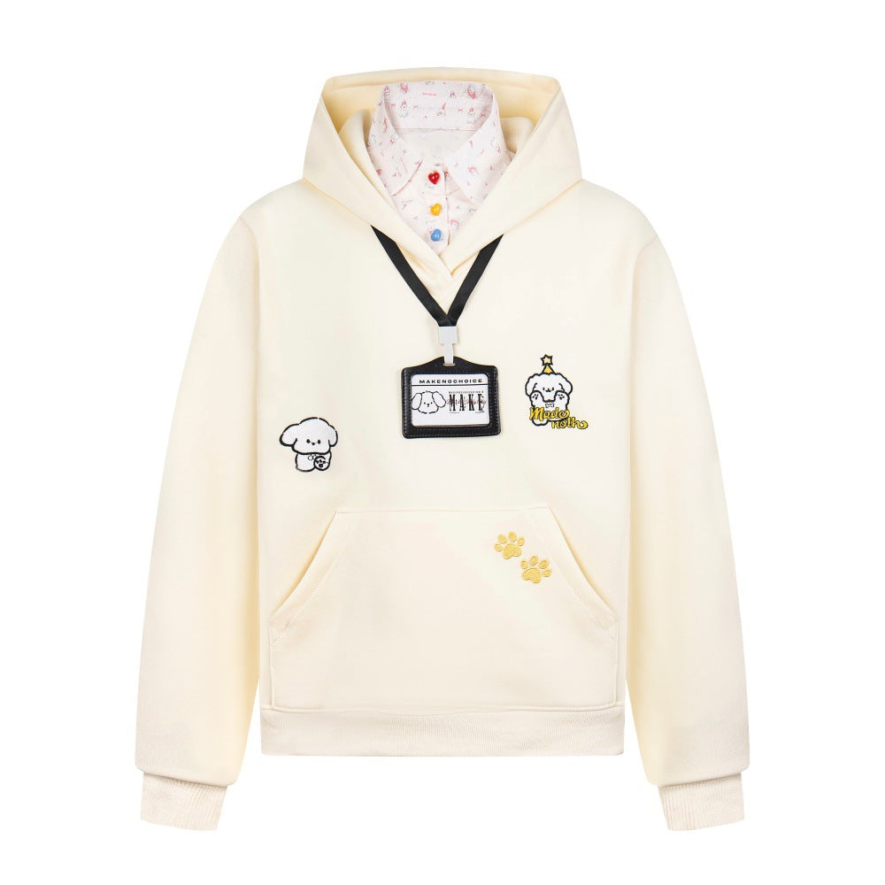 Turn-Down Collar Animal-Print Hoodie