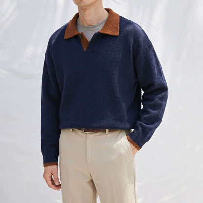 Herren-Colorblock-Pullover mit Reverskragen