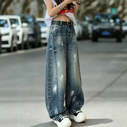 Graffiti-Print Wide-Leg Jeans