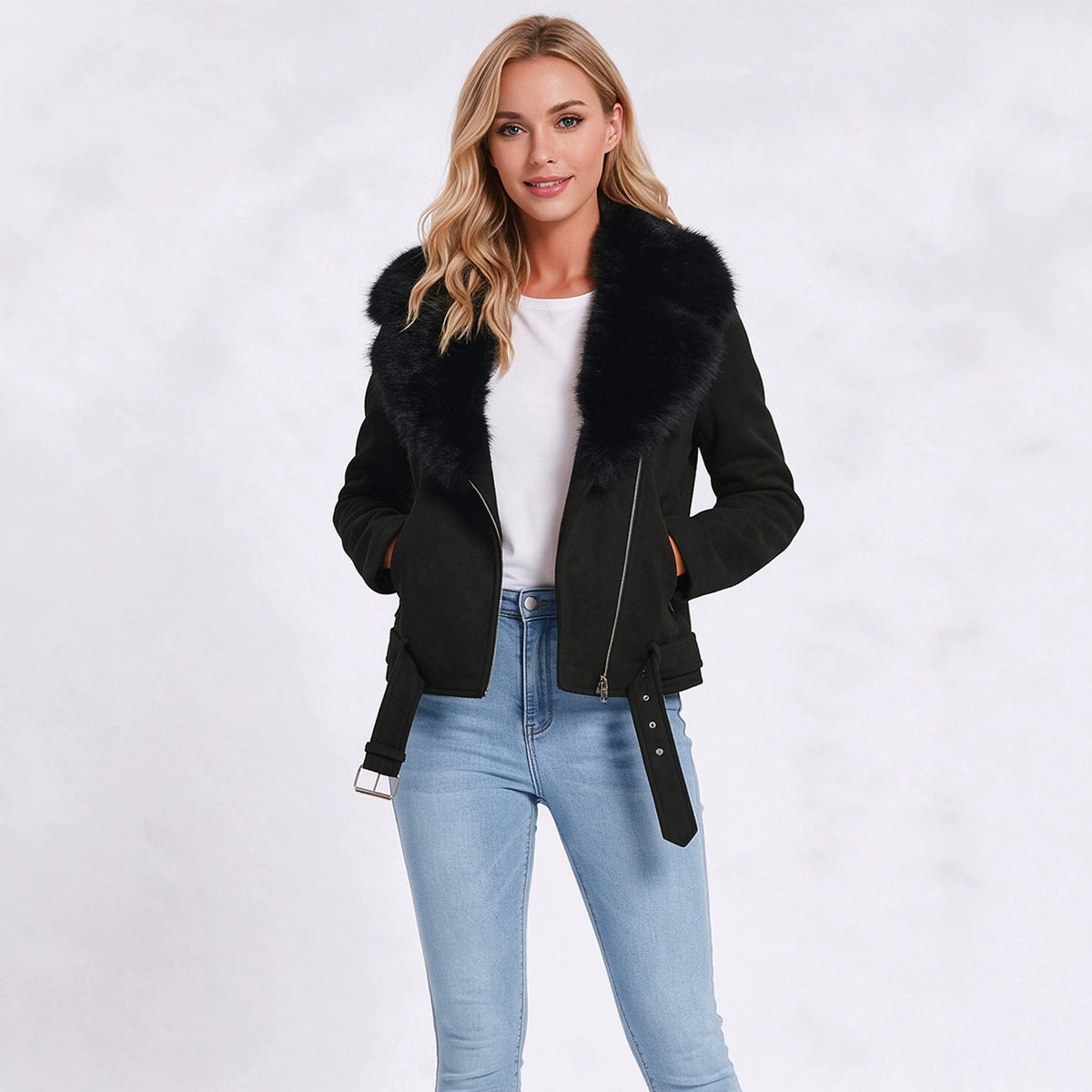 Giacca biker in similpelle con cappuccio rimovibile