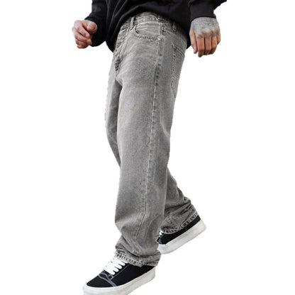 Distressed Grey Straight-Leg Jeans