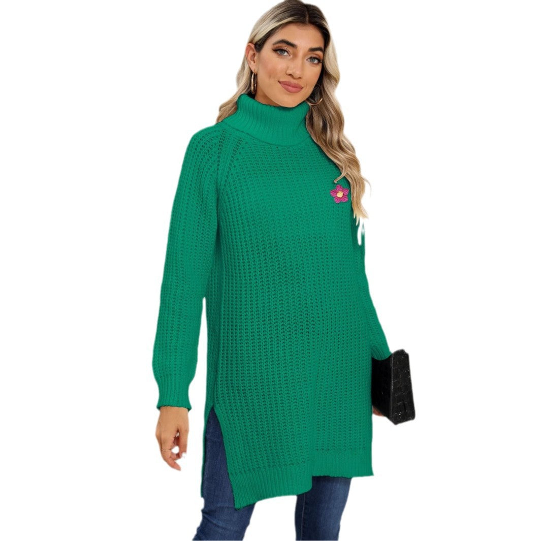 Vestido de cuello alto con flores de ganchillo