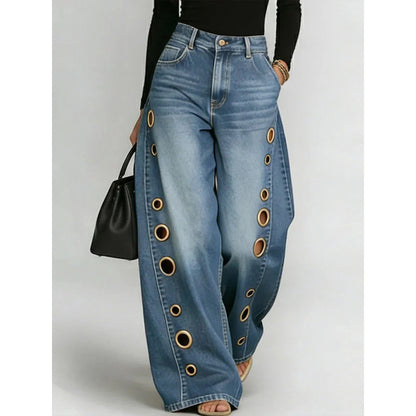 High-Waisted Eyelet Wide-Leg Jeans