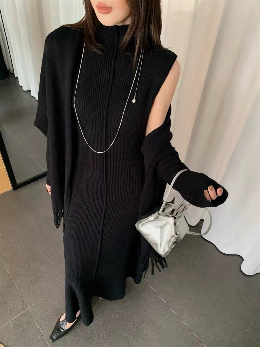 Sleeveless High-Neck Knit Dress