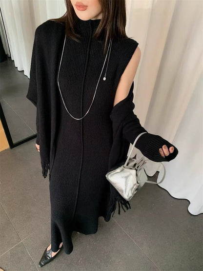 Sleeveless High-Neck Knit Dress