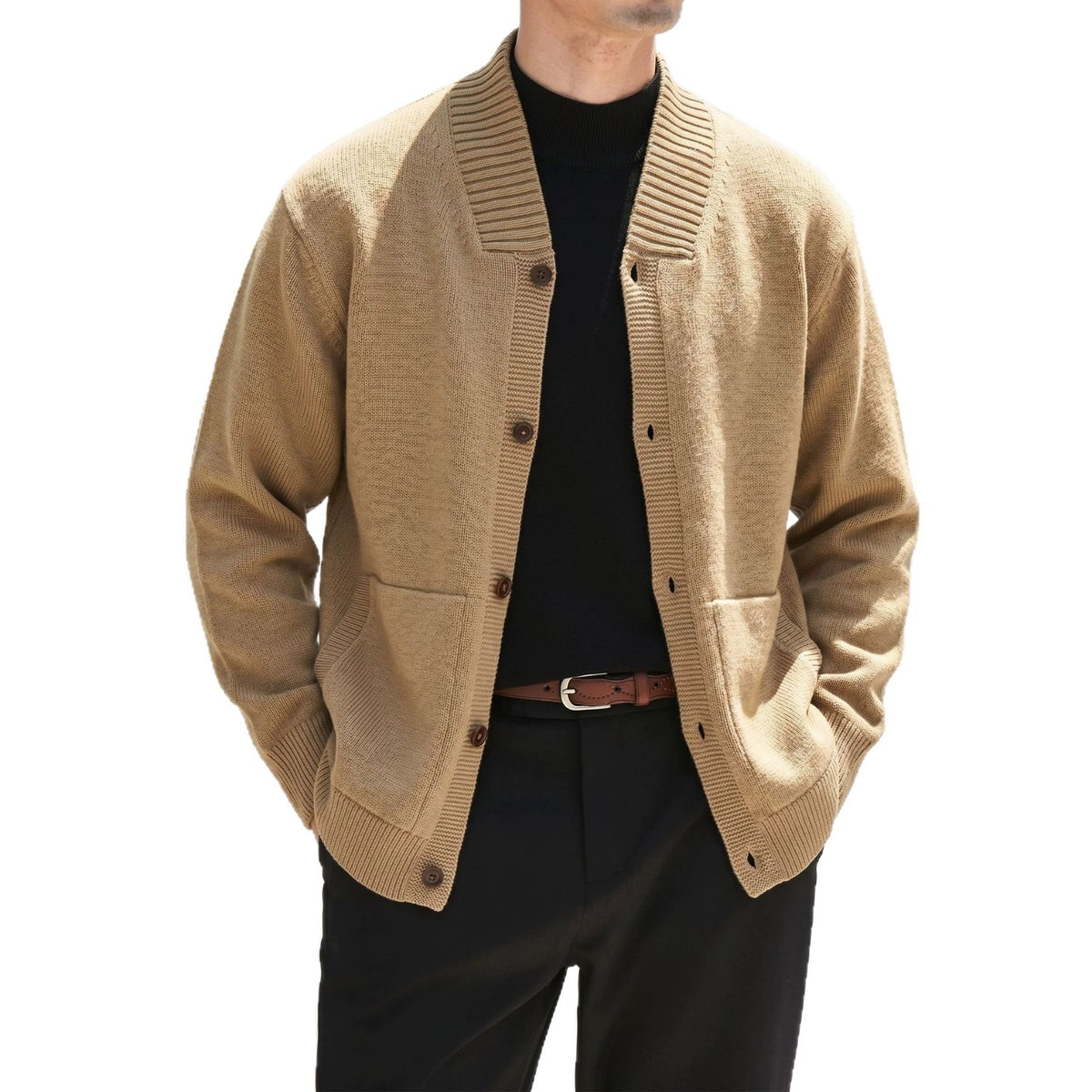 Cardigan homme en maille à col V