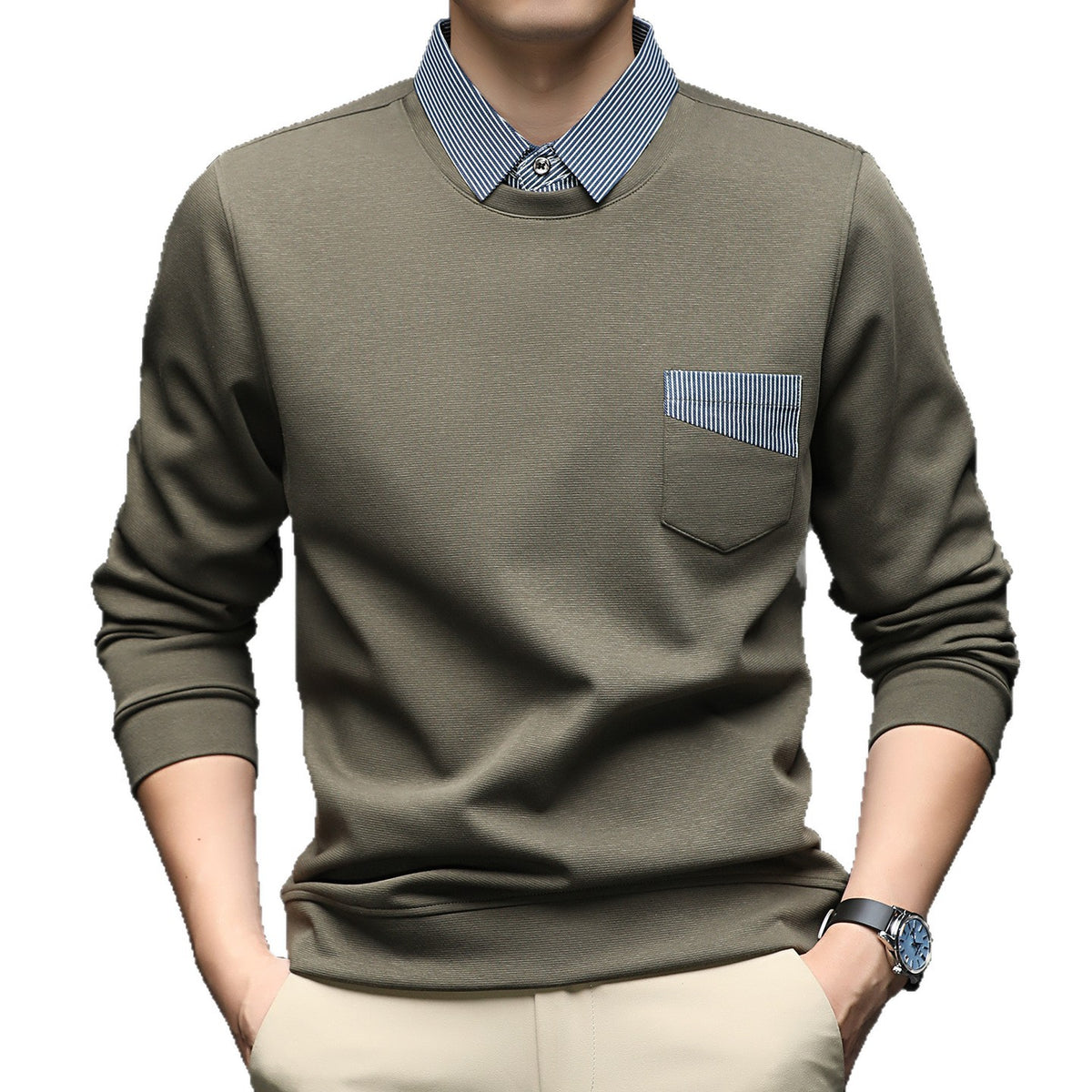 Faux-Layer Collared Sweatshirt