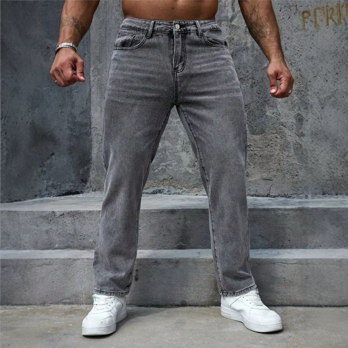 Vintage-Wash Grey Jeans
