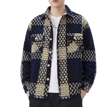 Chemise homme en maille à carreaux boutonnée