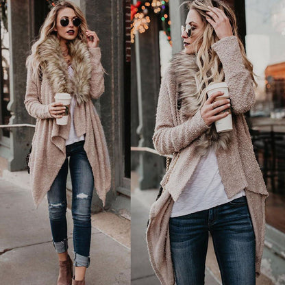 Big-Collar Plush-Lined Cardigan Coat