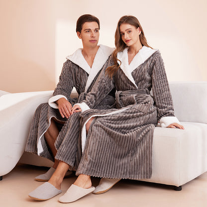 Hooded Flannel Couples Bathrobe