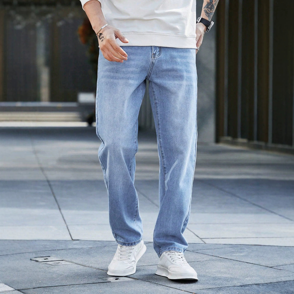 Vintage-Wash Blue Stretch Jeans