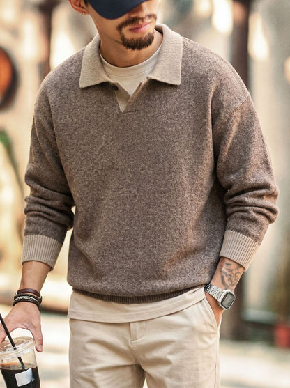 Herren-Colorblock-Pullover mit Reverskragen