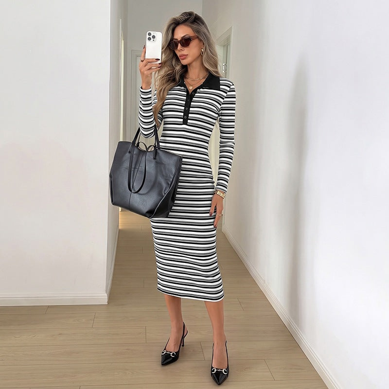 Striped Collared Midi Dress