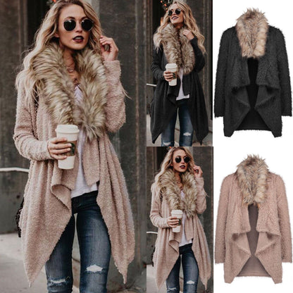 Big-Collar Plush-Lined Cardigan Coat