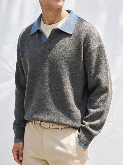 Herren-Colorblock-Pullover mit Reverskragen