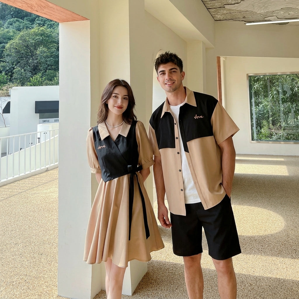 Forest-Print Couples Shirt & Dress Set