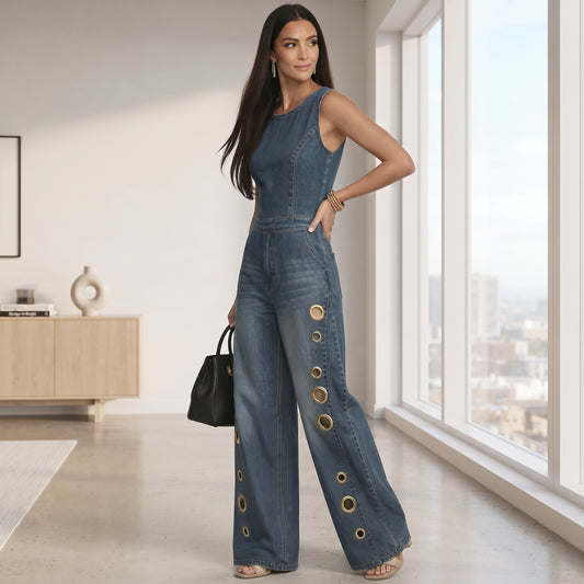 High-Waist-Jeans mit Ösen und weitem Bein
