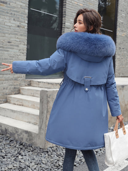 Parka medio lungo con cappuccio e collo in pelliccia