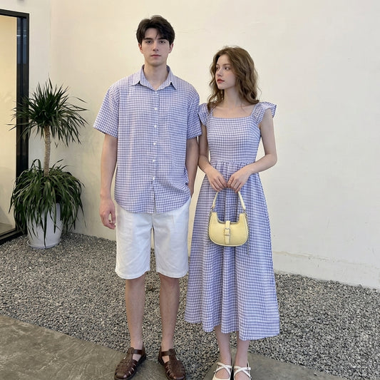 Checked Dress & Linen Shirt Couples Set
