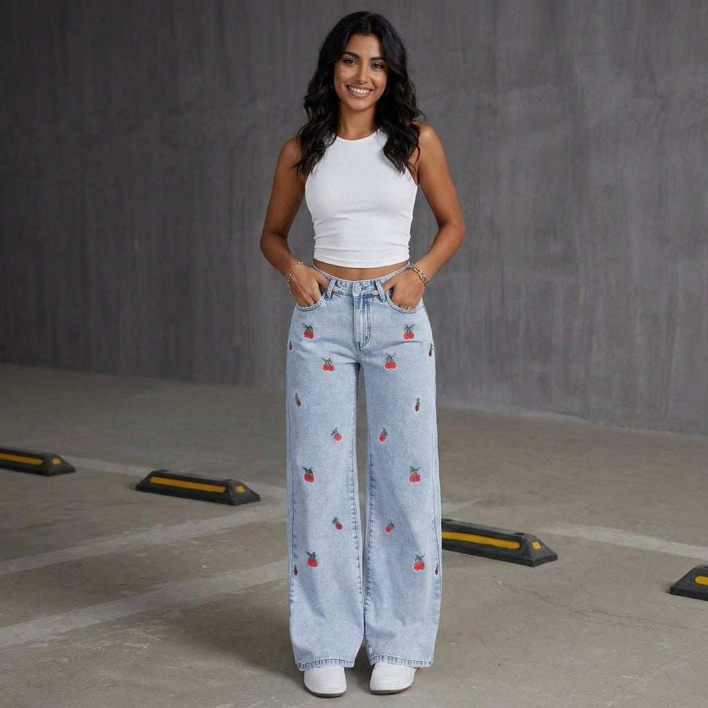 Jeans vintage a vita alta e gamba larga