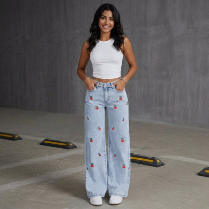 Jeans vintage a vita alta e gamba larga