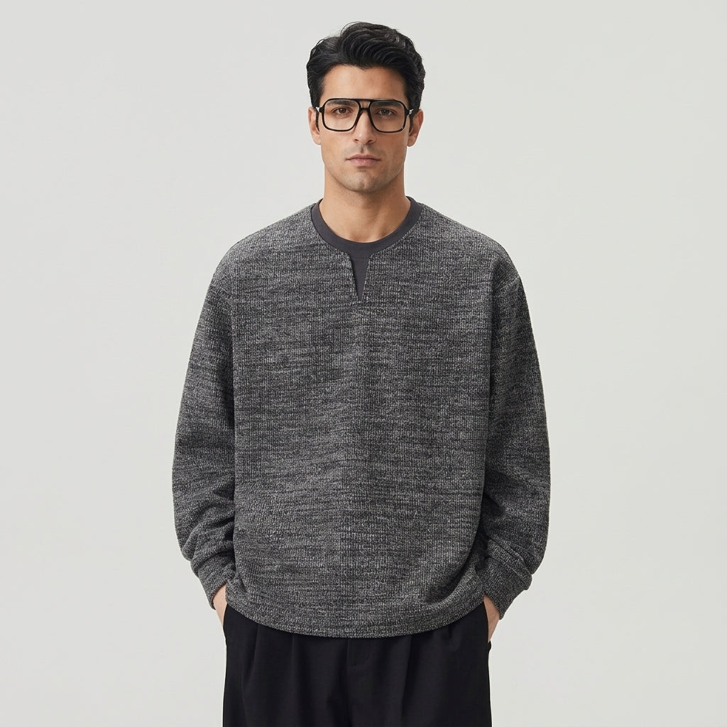 Faux-Layer Henley Sweatshirt