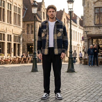 Chemise homme en maille à carreaux boutonnée