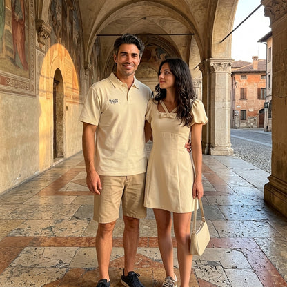 Bubble-Sleeve Dress & Tee Couples Set