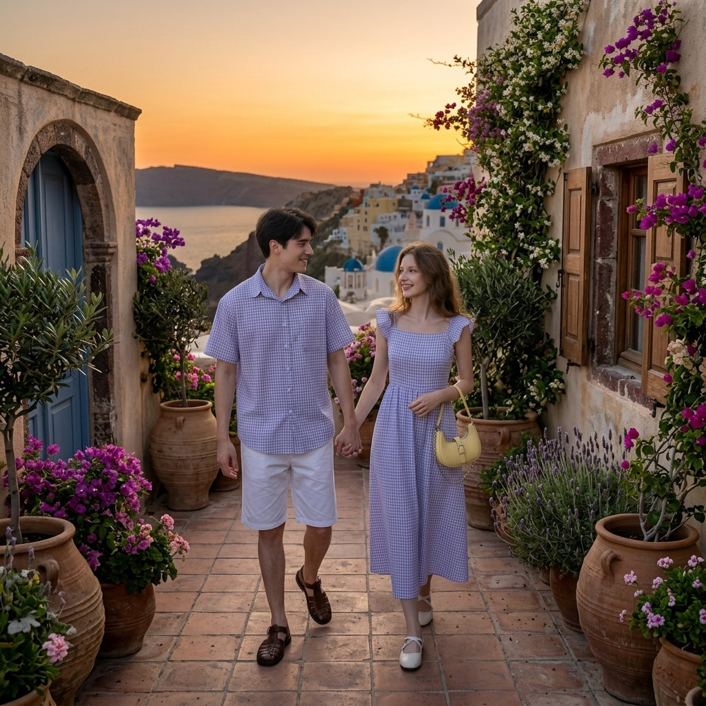 Checked Dress & Linen Shirt Couples Set