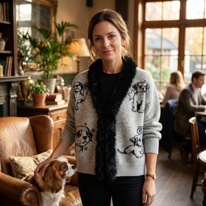 Strickcardigan mit Welpen-Jacquard