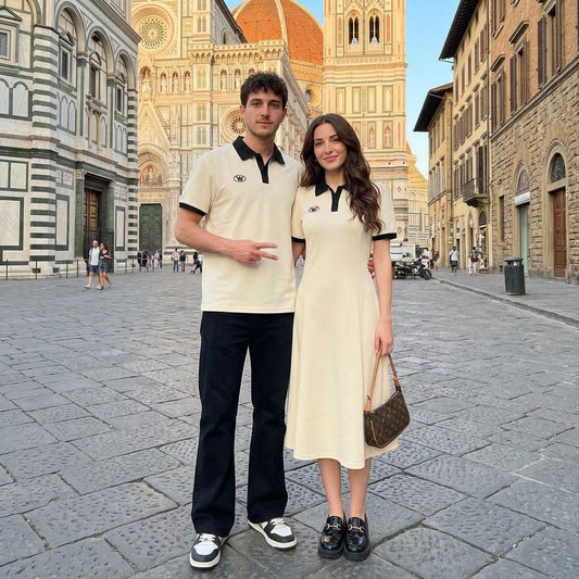 Polo-Neck Dress & Tee Couples Set