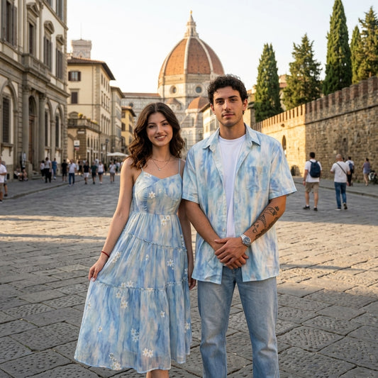 Blue Strapless Sundress & Shirt Couples Set