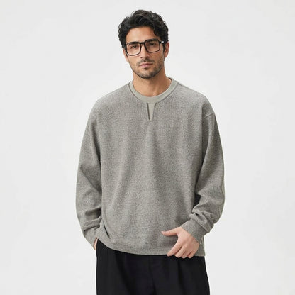 Faux-Layer Henley Sweatshirt