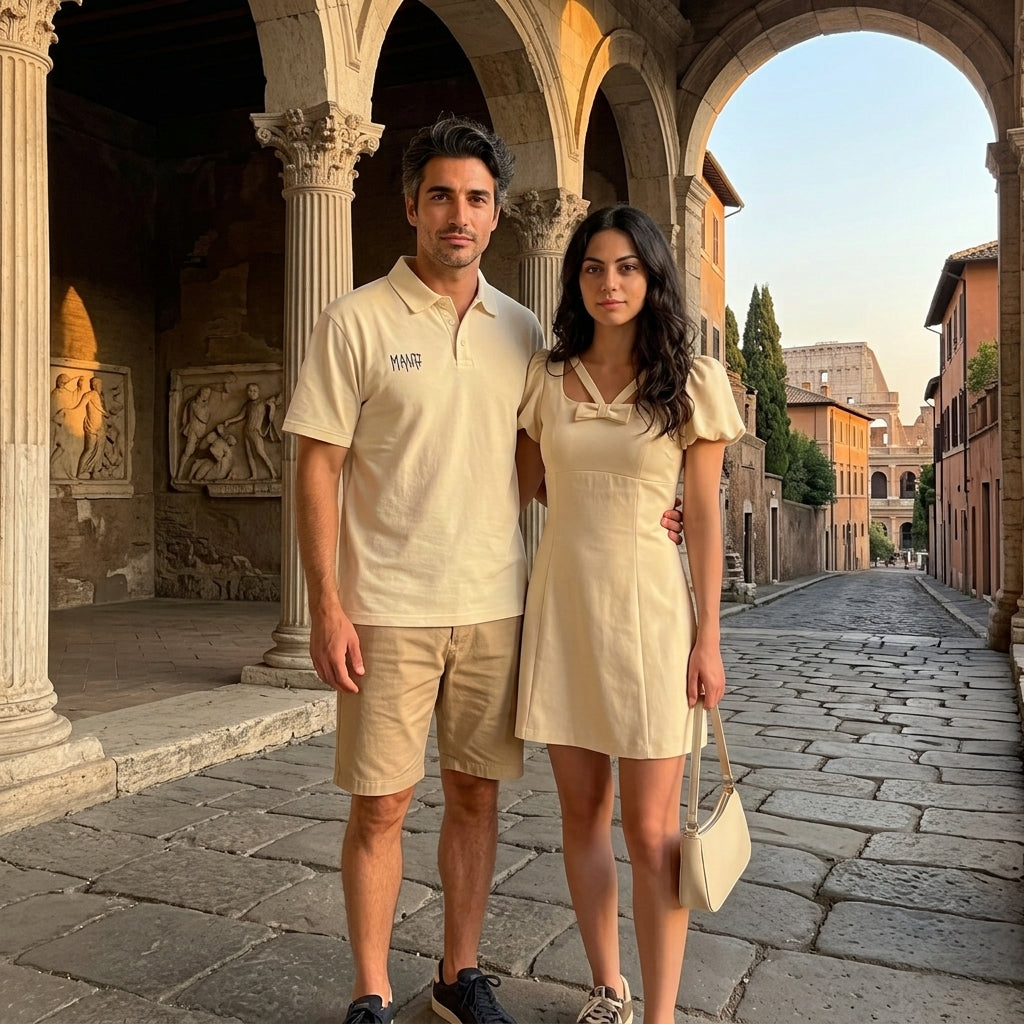 Bubble-Sleeve Dress & Tee Couples Set