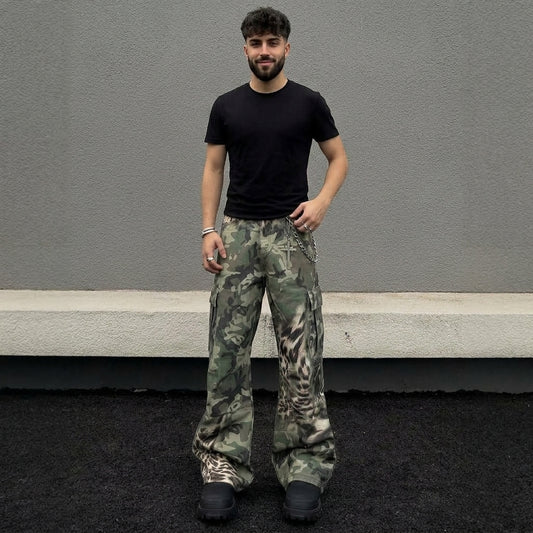 Leopard-Camouflage Wide-Leg Jeans