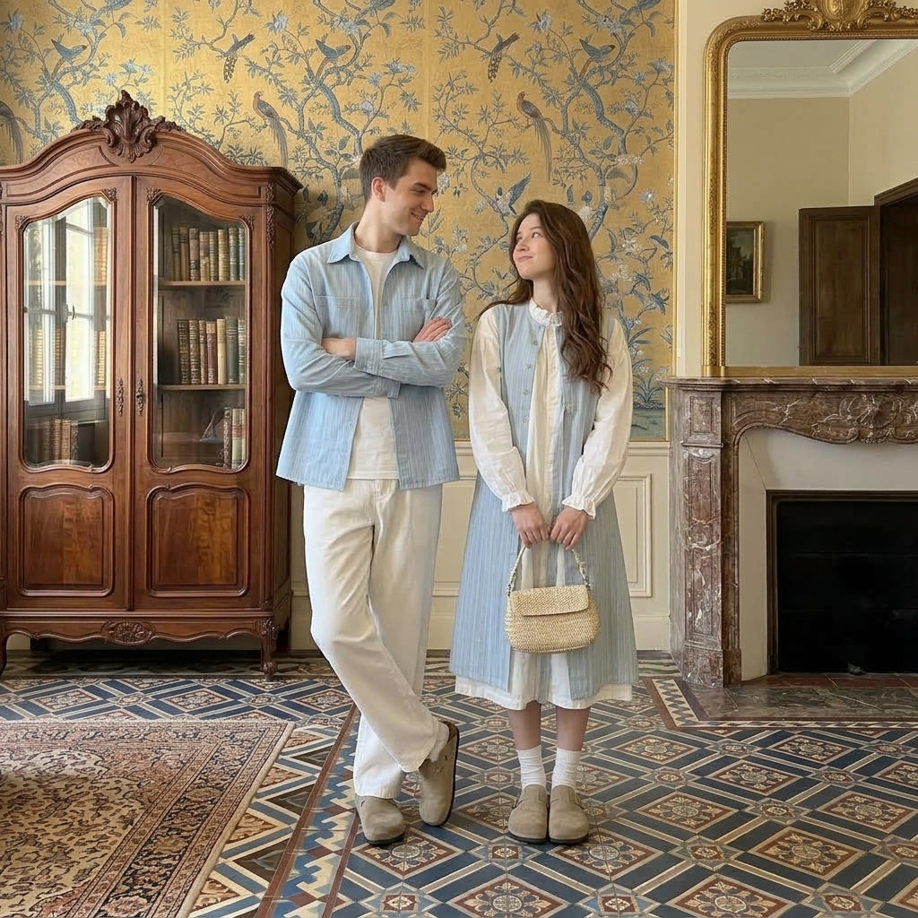 Layered Shirt-Vest Dress Couples Set