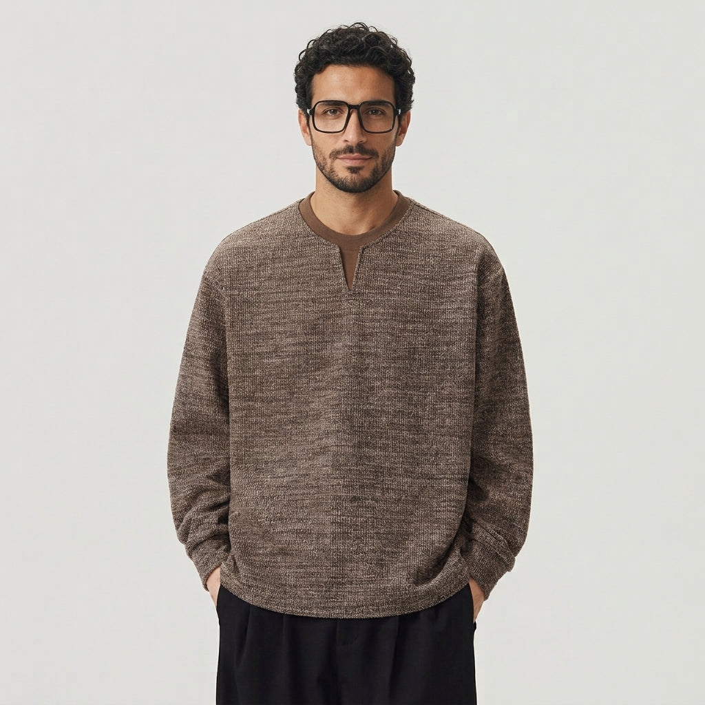 Faux-Layer Henley Sweatshirt