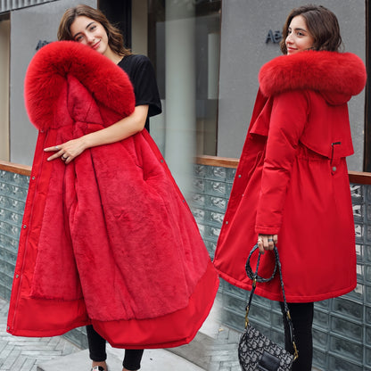 Parka medio lungo con cappuccio e collo in pelliccia