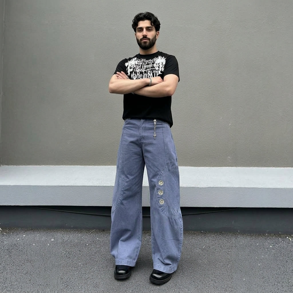Weite Herrenjeans mit Sternen-Patchwork