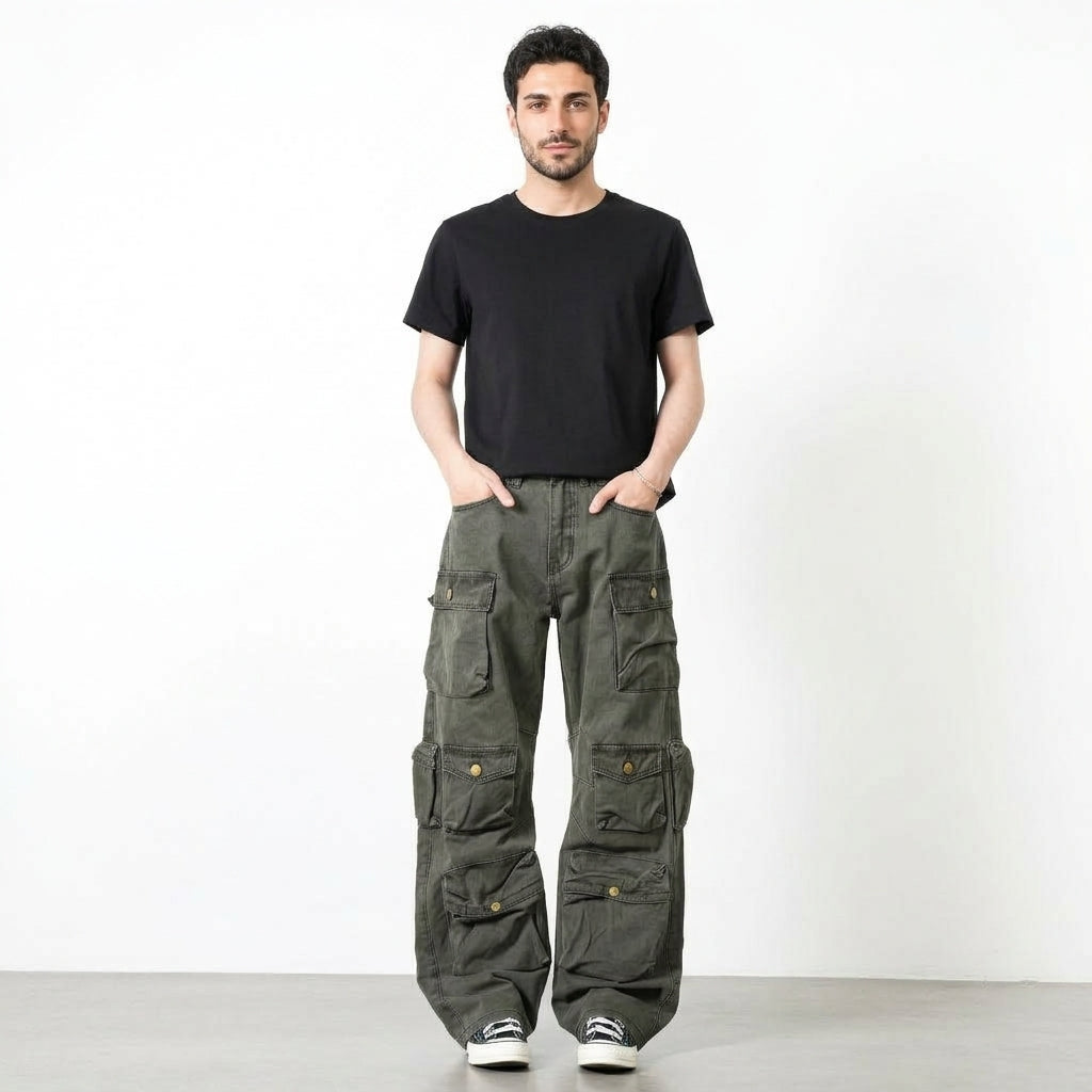Multi-Pocket Straight-Leg Cargo Jeans