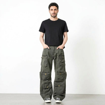 Multi-Pocket Straight-Leg Cargo Jeans