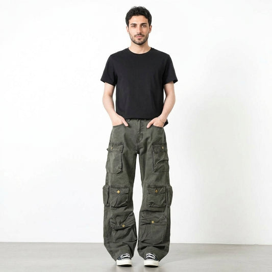 Multi-Pocket Straight-Leg Cargo Jeans