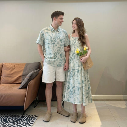 Paar-Set mit Blumenkleid ohne Träger & Hemd