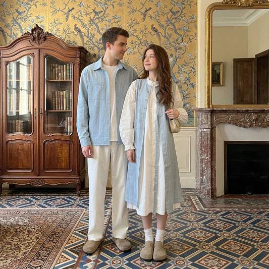 Layered Shirt-Vest Dress Couples Set