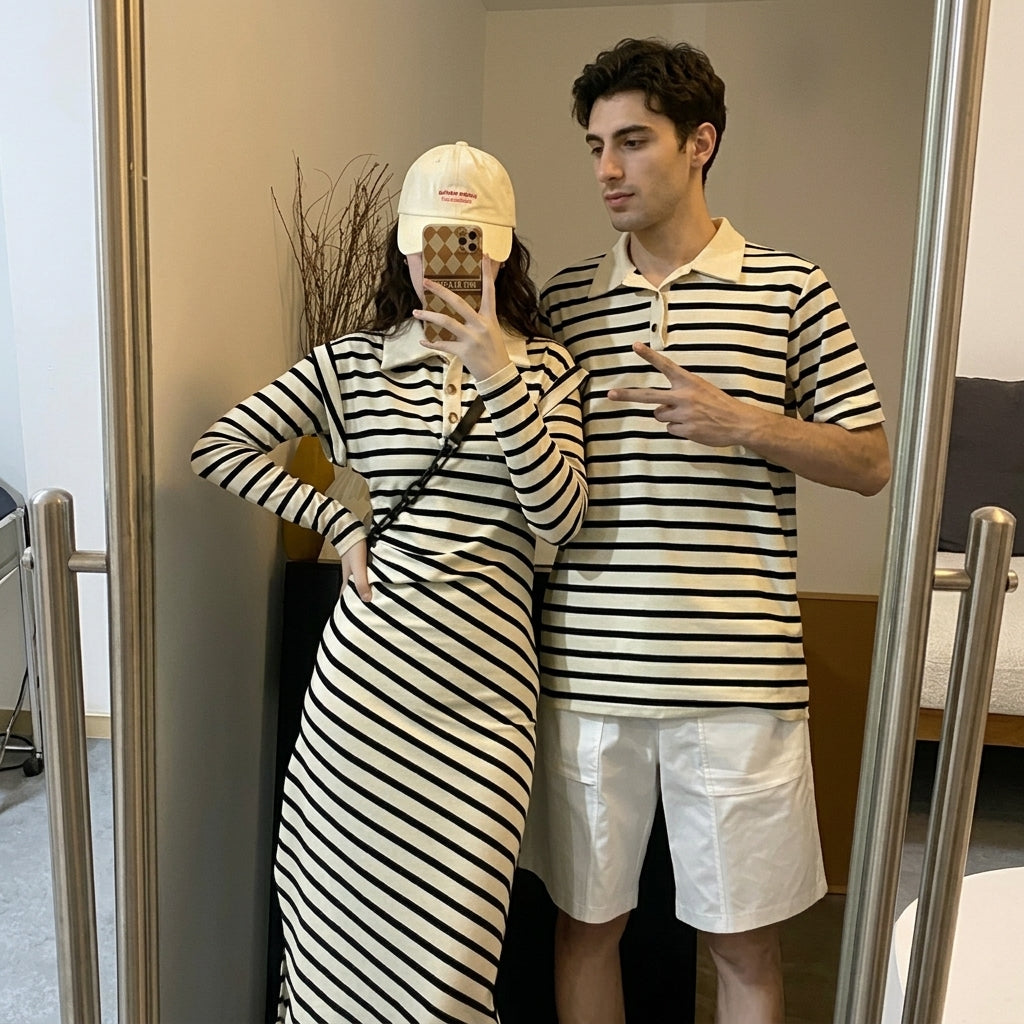 Striped Couples Dress & Shirt Set