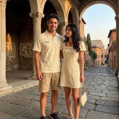 Bubble-Sleeve Dress & Tee Couples Set