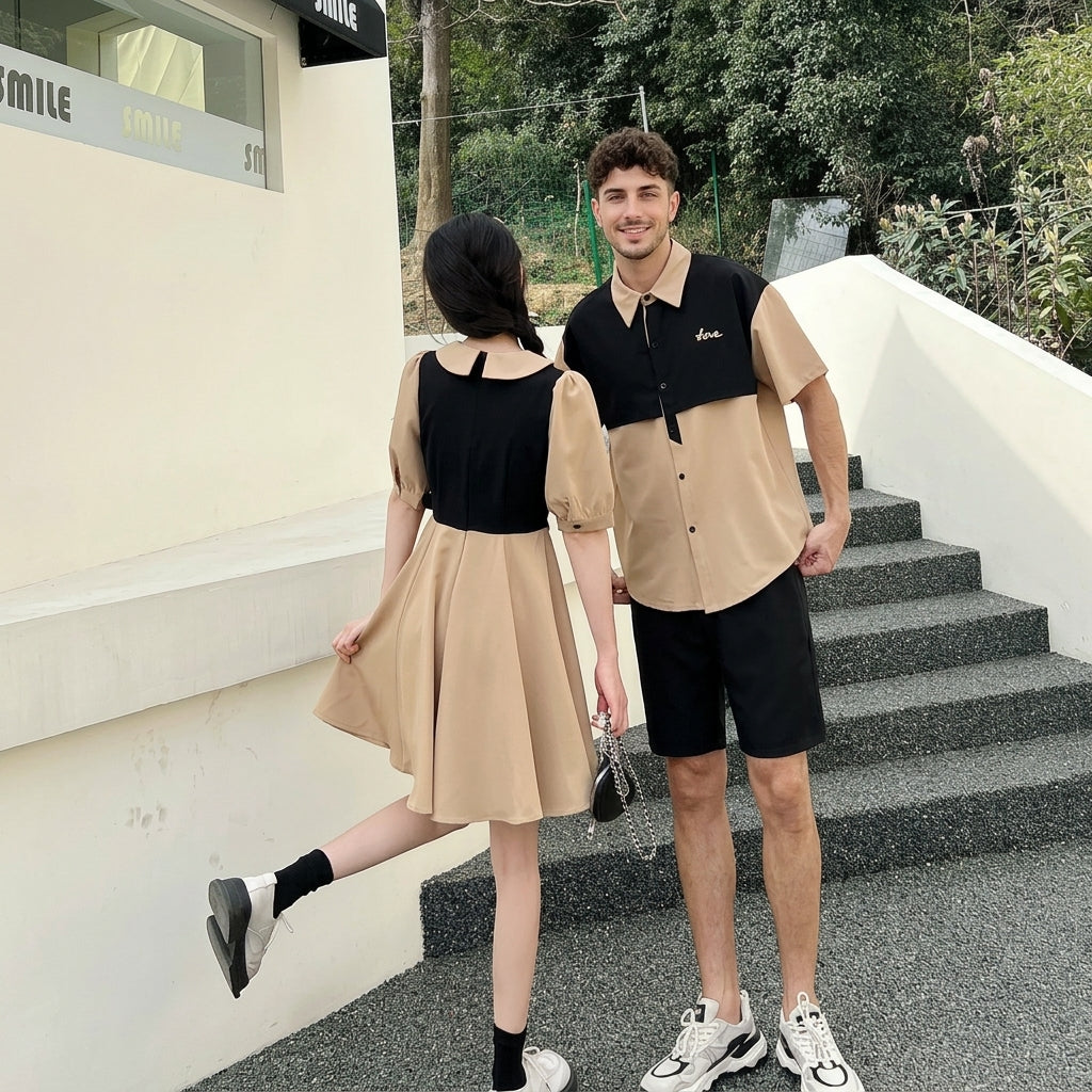 Forest-Print Couples Shirt & Dress Set